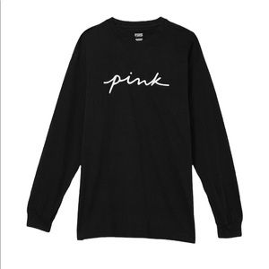 VS PINK Black & White Logo Long Sleeve Top Small
